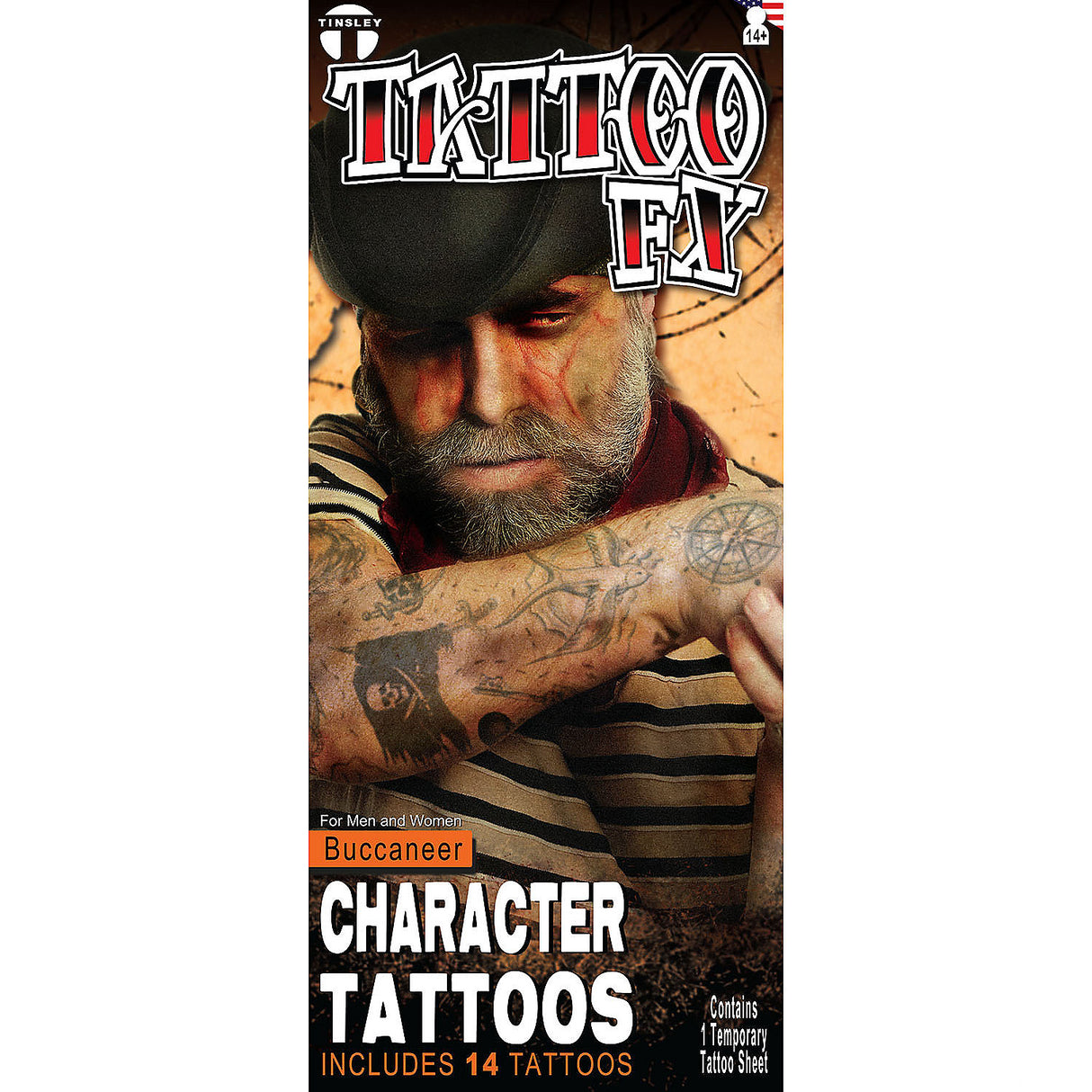 Authentic Buccaneer Pirate Character Temporary Tattoos for Halloween Costumes and Themed Parties