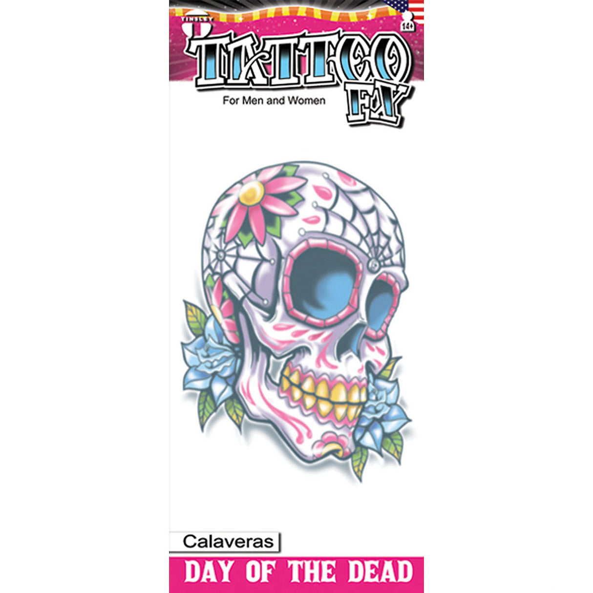 Colorful Day of the Dead Calaveras Temporary Tattoo for Halloween Parties and Festive Celebrations