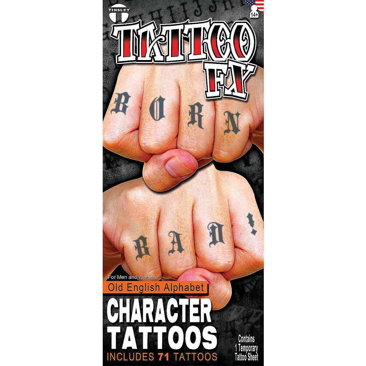 Knuckle Old English Alphabet Temporary Tattoos for Halloween Costumes and Theatrical Events