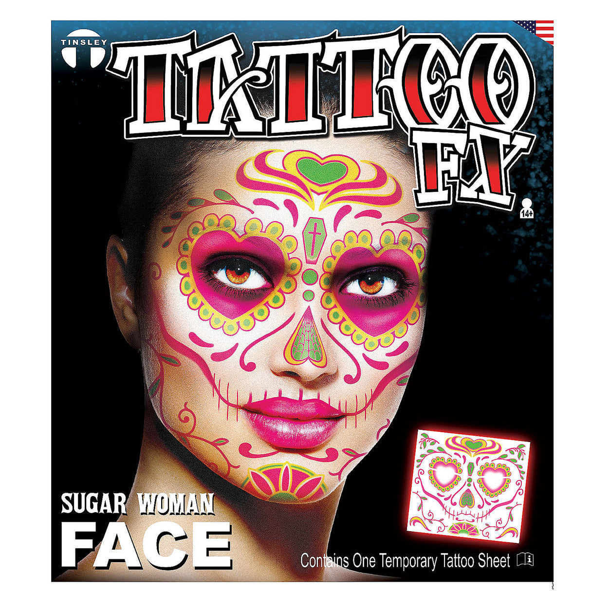 Unique Tinsley Transfers Sugar Woman Face Temporary Tattoo for Halloween Parties and Themed Events