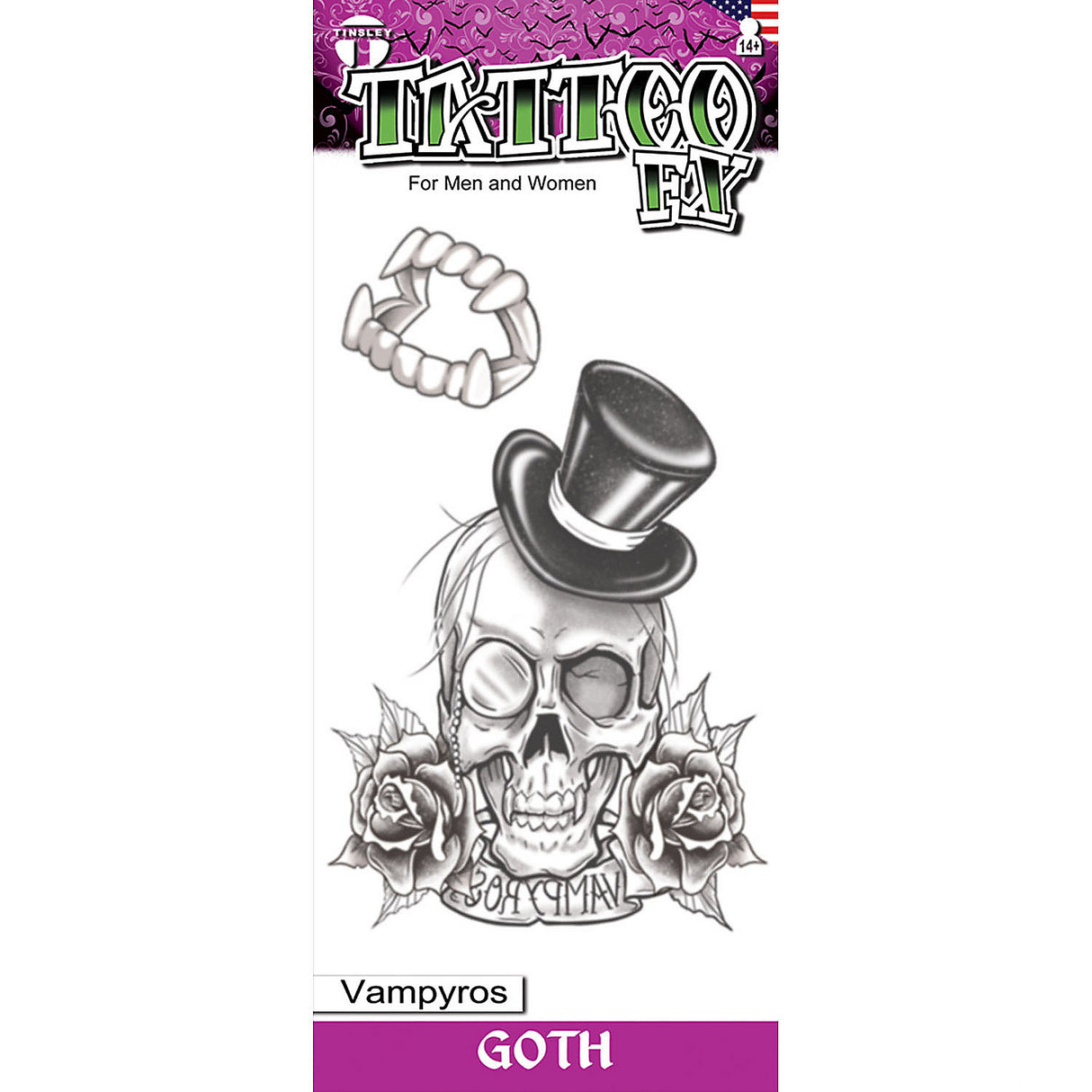 Goth Vampyros Temporary Tattoos for Halloween Costumes Parties Fun and Beach Outings