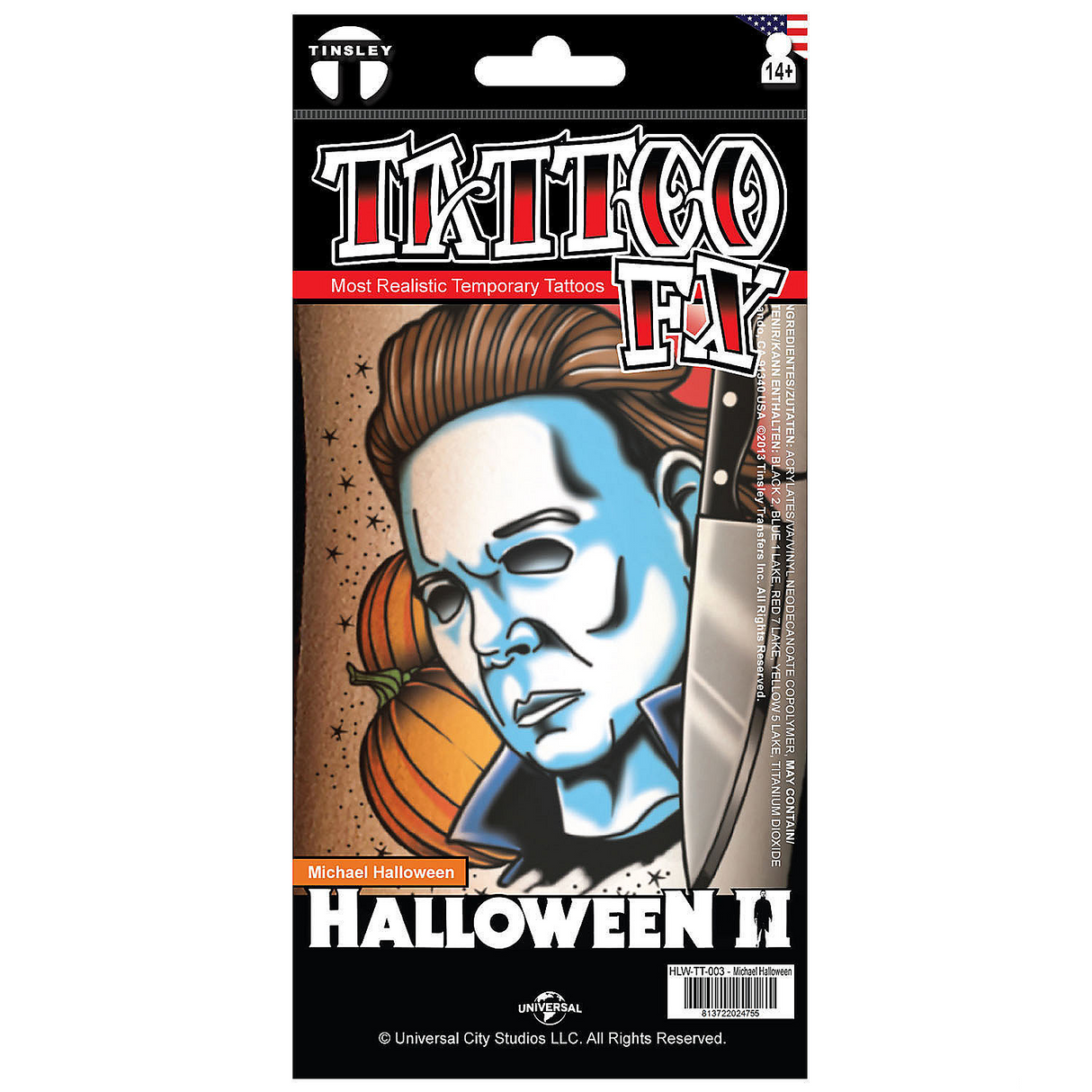 Tinsley Transfers Halloween II Michael Halloween Temporary Tattoo