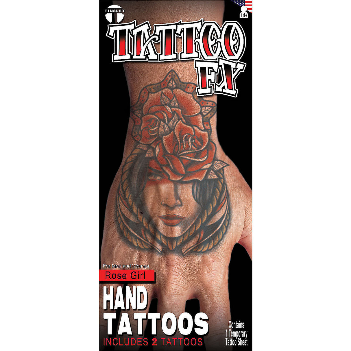 Tinsley Transfers Rose Girl Temporary Tattoos for Easy Application and Stunning Hand Designs