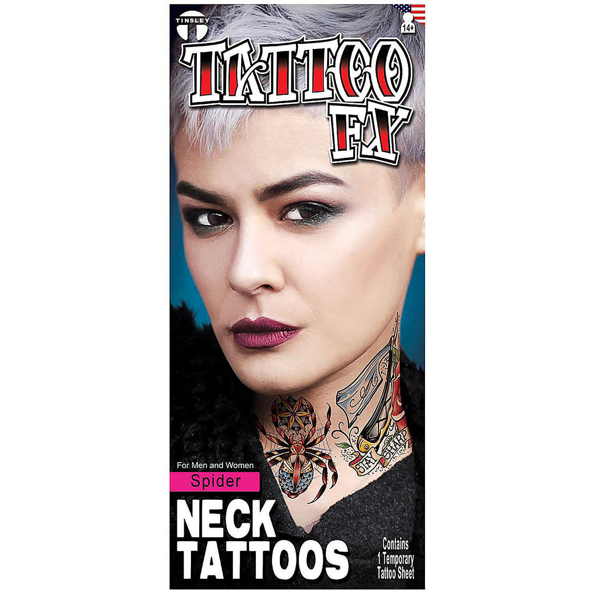 Tinsley Transfers Spider Neck Tattoos for Halloween Parties Themed Events and Fun Costume Alternatives