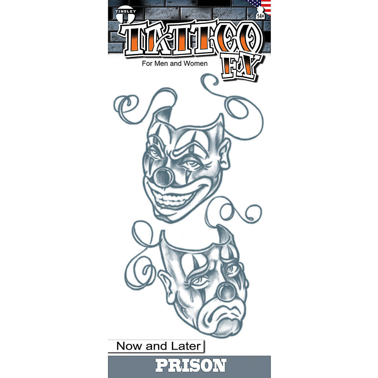 Tinsley Transfers Now and Later Temporary Tattoo for Clown Theme Events and Costume Parties