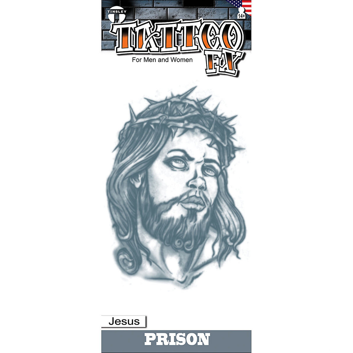 Realistic Tinsley Transfers Prison Jesus Face Temporary Tattoo for Convict Costumes Themed Events and Festivities