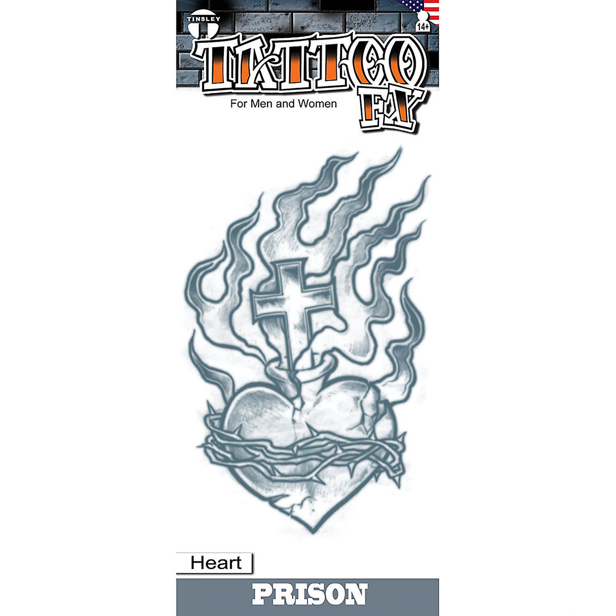Tinsley Transfers Prison Heart with Cross Temporary Tattoo