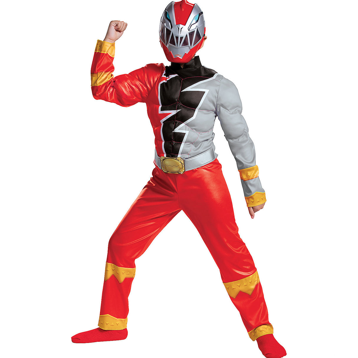 Boy's Red Ranger Dino Fury Muscle Costume for Halloween Parties and Superhero Adventures