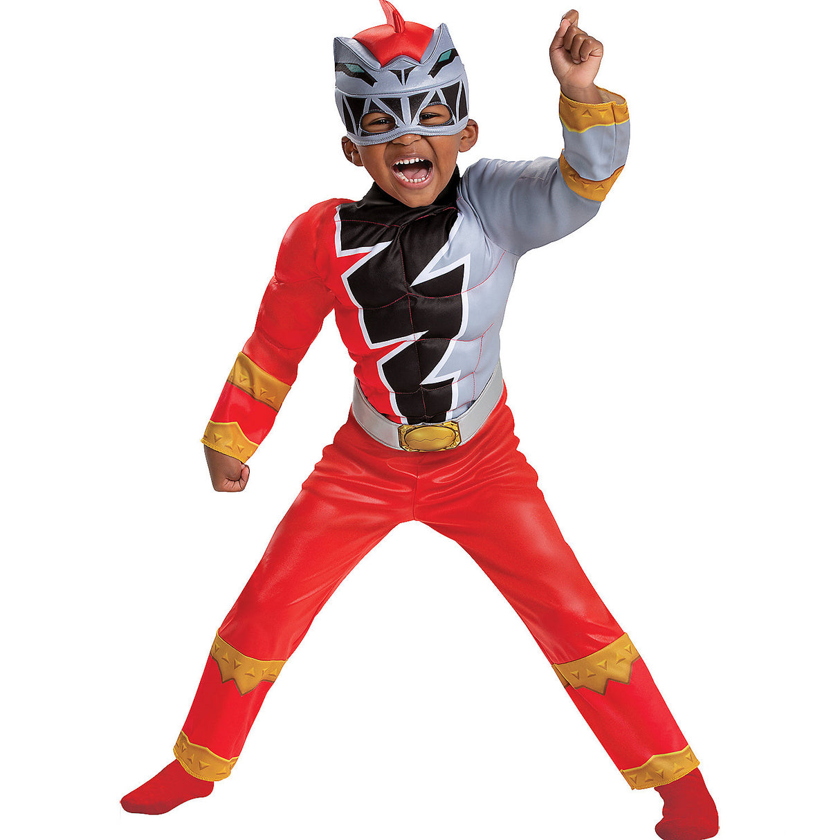 Boy's Red Ranger Dino Fury Costume for Halloween Adventures and Superhero Dress-Up Parties