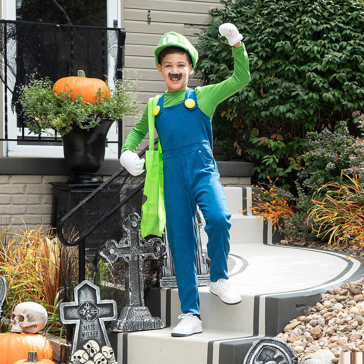 Kids Elevated Mario Bros Luigi Costume for Halloween Parties Dress Up and Superhero Adventures