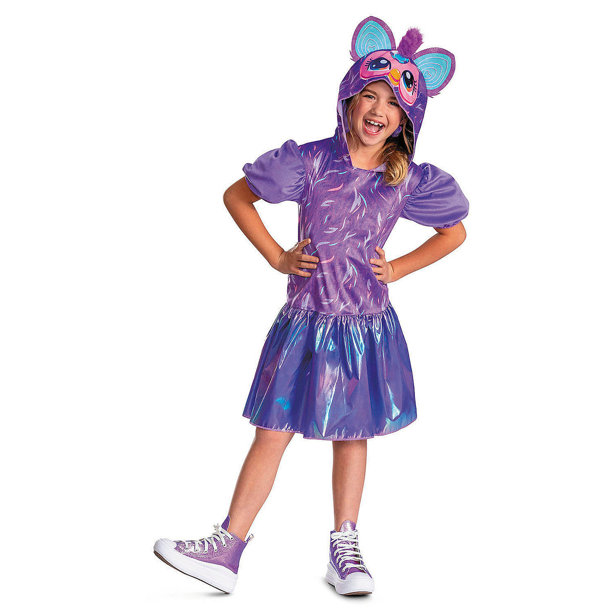 Kids Purple Furby Hooded Dress Costume for Halloween Parties School Events and Trick or Treating