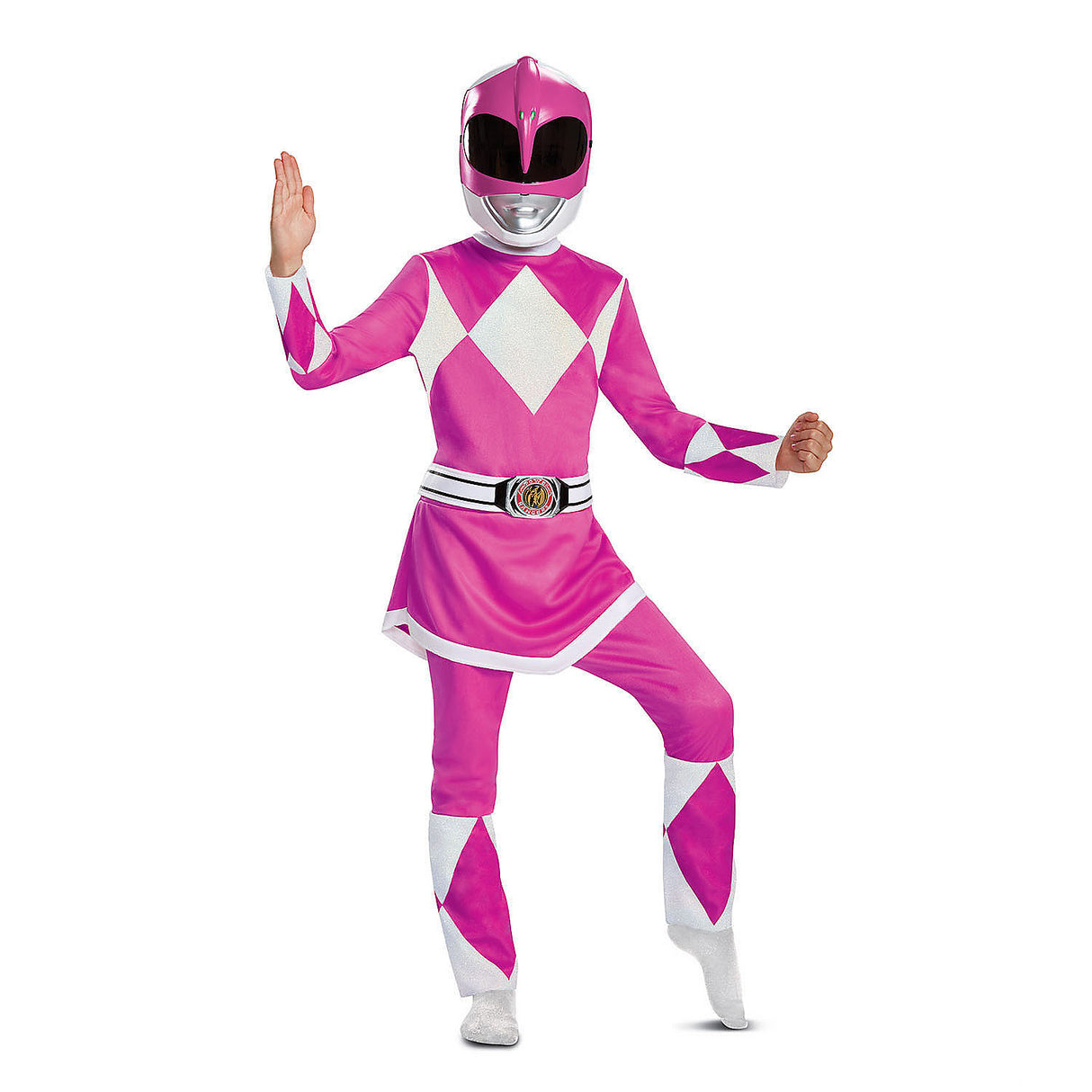 Deluxe Kids Mighty Morphin Power Rangers Pink Ranger Jumpsuit for Halloween Dress Up and Superhero Parties