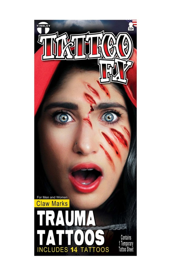 Creative Claw Marks Trauma RX Tattoo for Scary Halloween Makeup and Horror Themed Parties