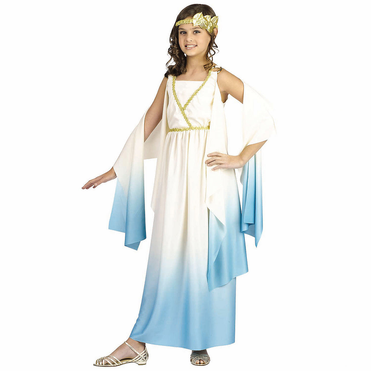 Lovely Girls White Blue Dress Greek Goddess Costume for Halloween Dress-Up Parties and Themed Events