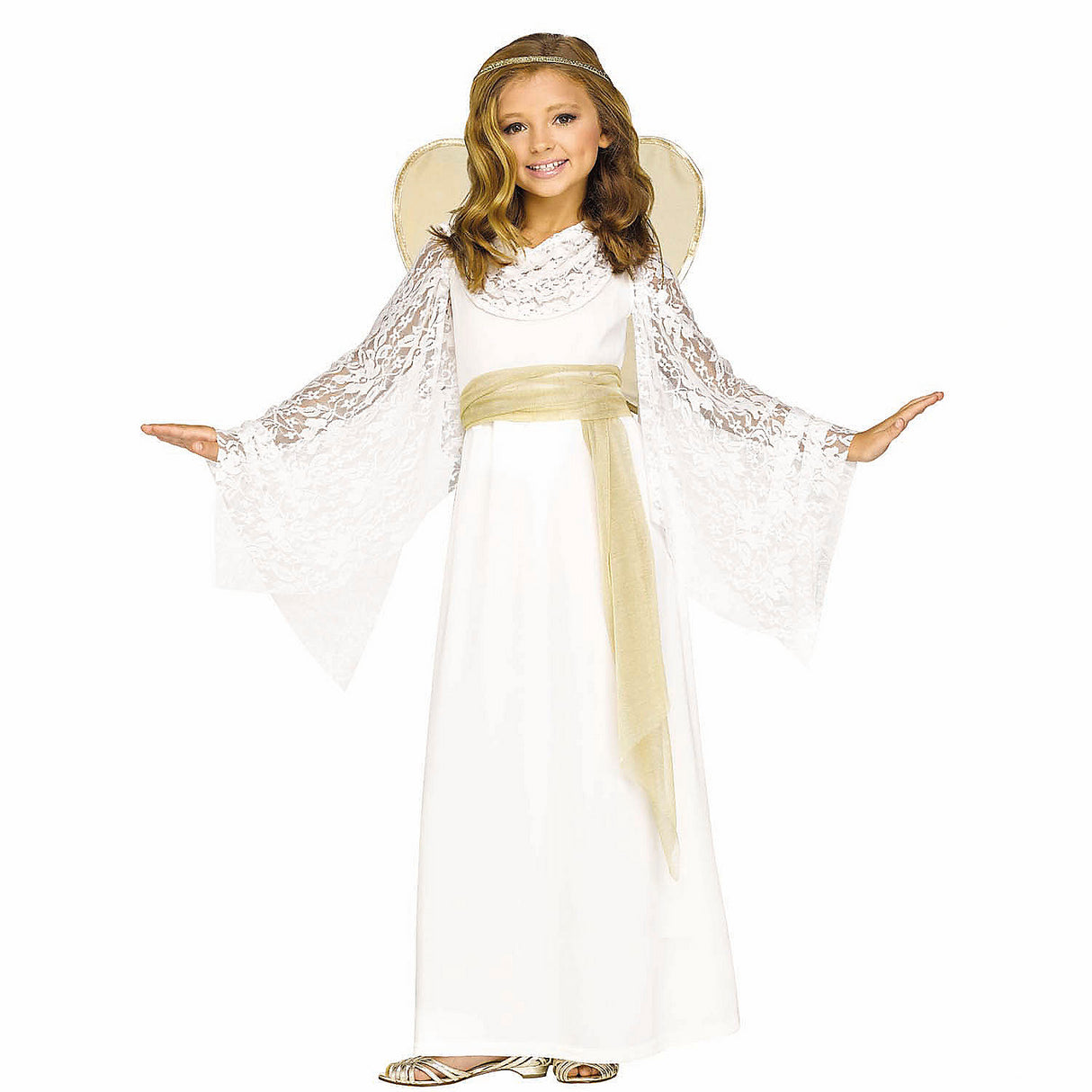Elegant Girls White and Gold Dress Angelic Costume for Halloween Parties Dress Up Events and Themed Celebrations