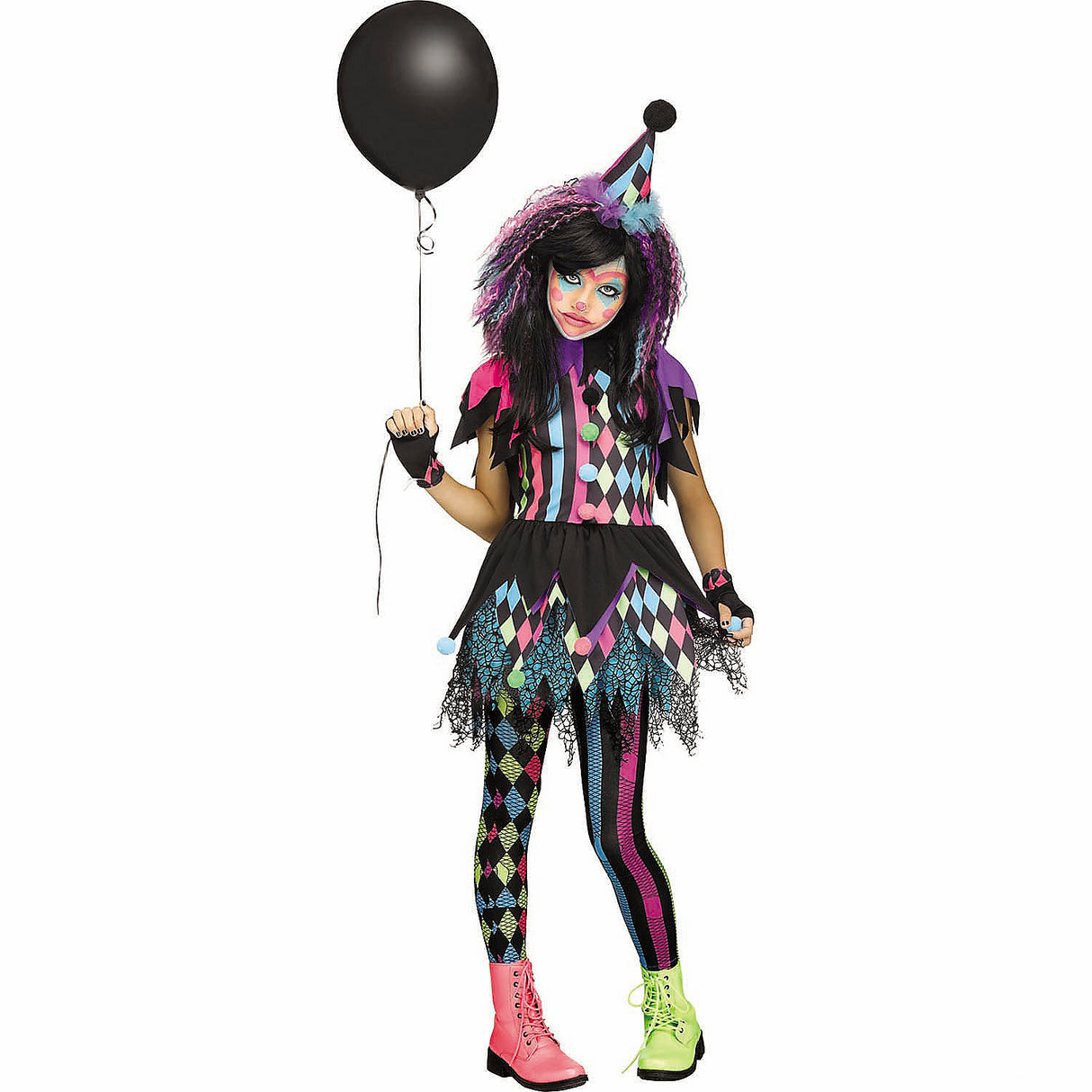 Colorful Girls Twisted Circus Clown Costume for Halloween Parties and Fun Themed Events