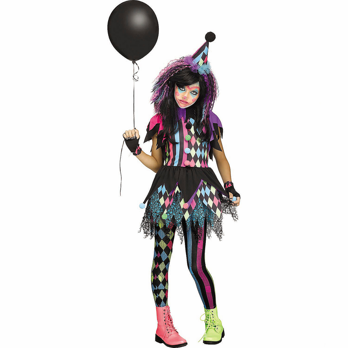 Girls Multicolor Twisted Circus Clown Halloween Costume Dress