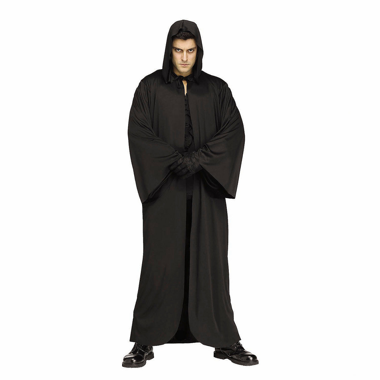 Versatile Adults Full-Length Hooded Black Polyester Robe for Halloween Cosplay and Historical Events