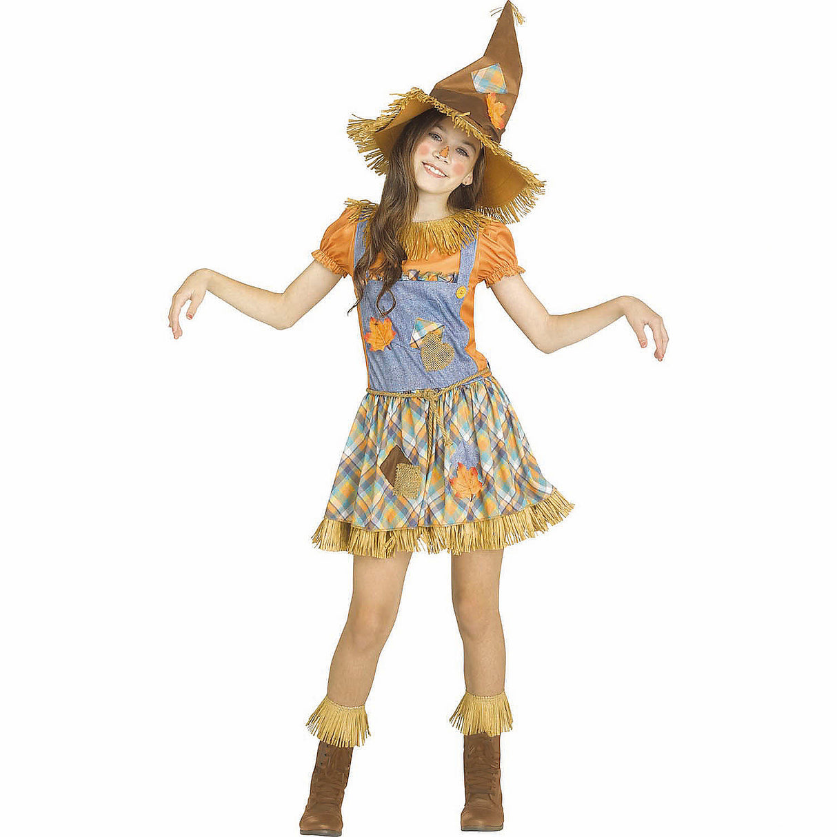 Fun Kids Cornfield Cutie Scarecrow Dress Costume for Halloween and Fall Festivals