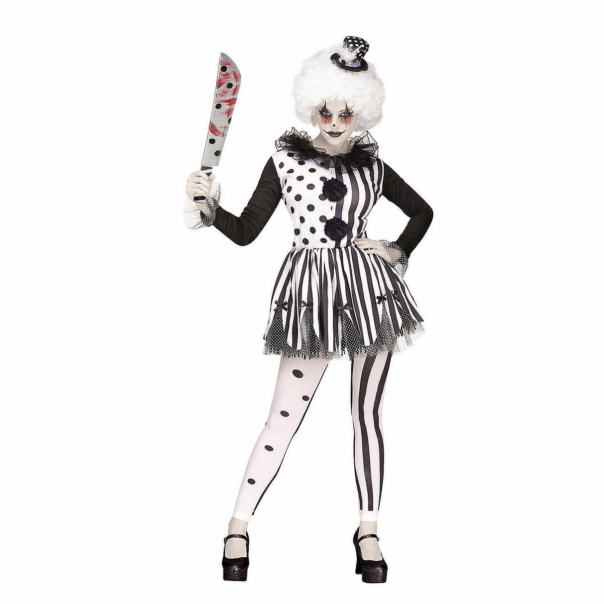Creepy Womens Black and White Killer Clown Costume for Halloween Parties and Costume Events