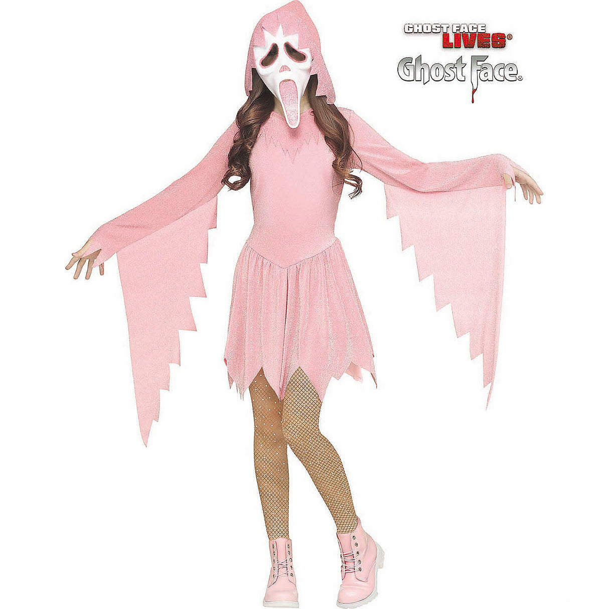 Kids Ghost Face Pastel Pink Dress Costume for Halloween Events Dress-Up Parties and Spooky Play