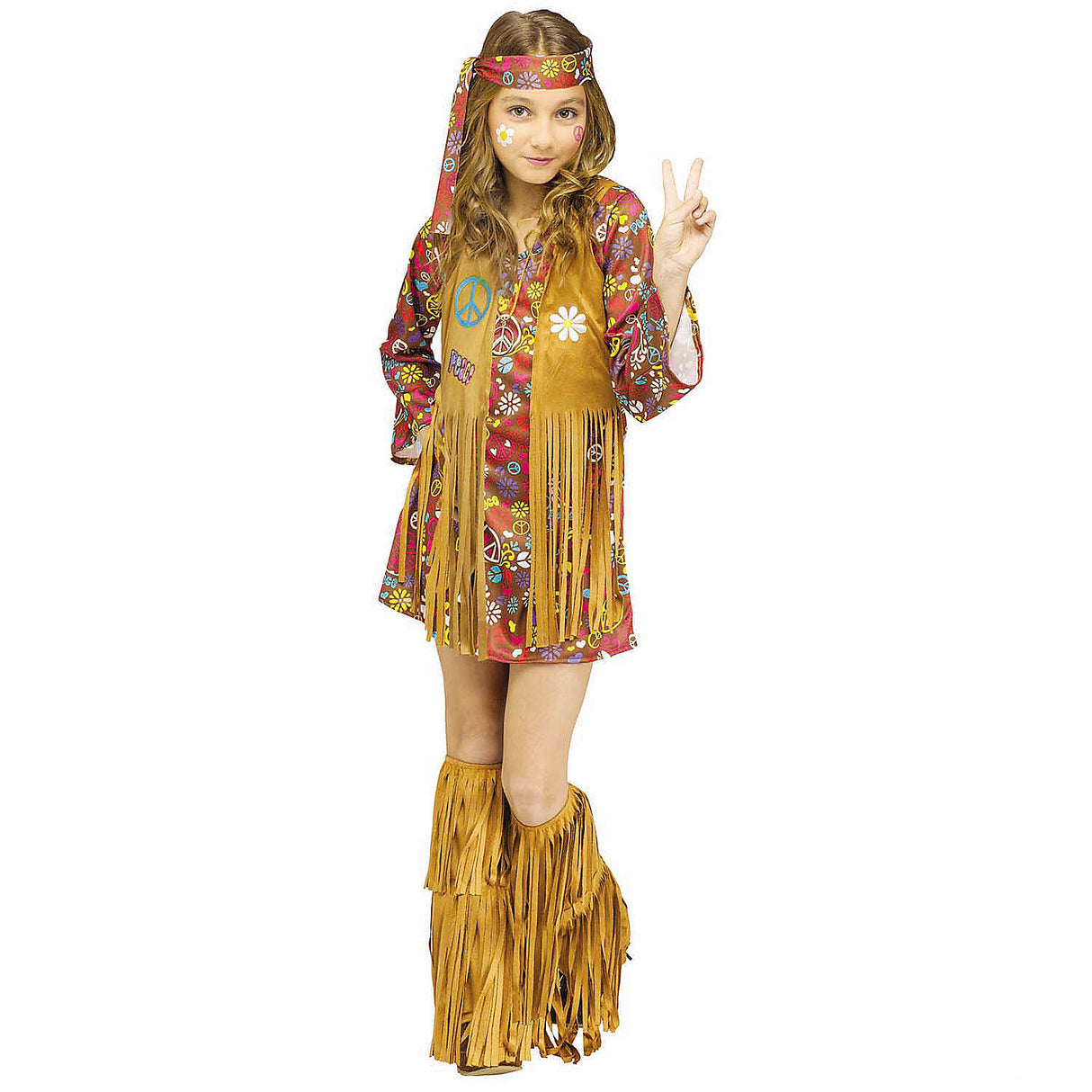 Fun Girls Multicolor Peace and Love Hippie Costume for Halloween Fun and Themed Parties
