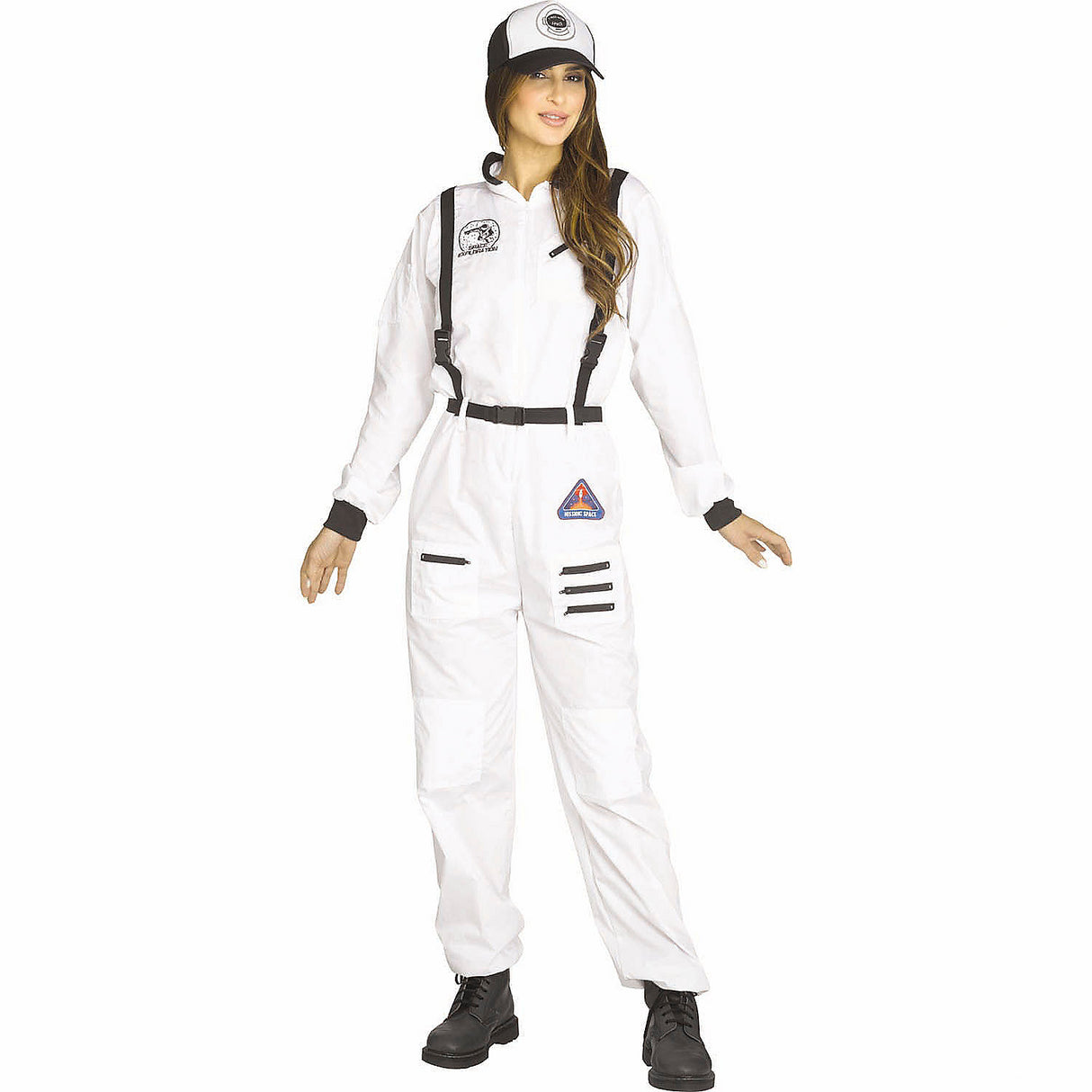 Stylish Womens Black White Jumpsuit Astronaut Costume for Sci-Fi Events Halloween Parties and Themed Celebrations