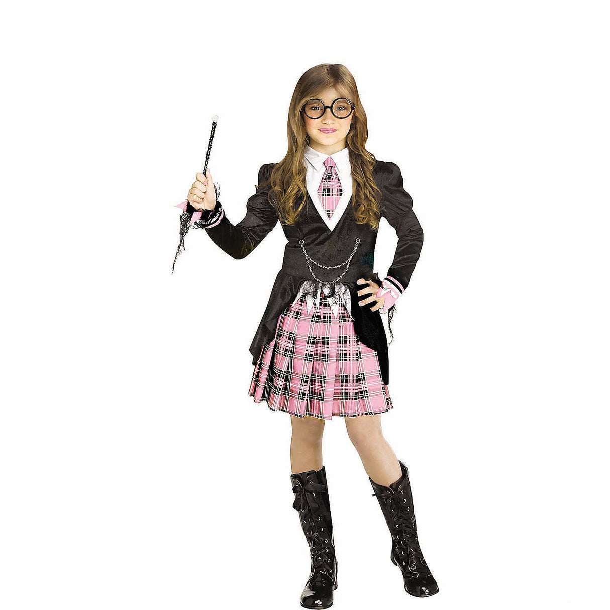 Kids Academia Pink Plaid Dress Costume for Halloween Parties and Dress-Up Events