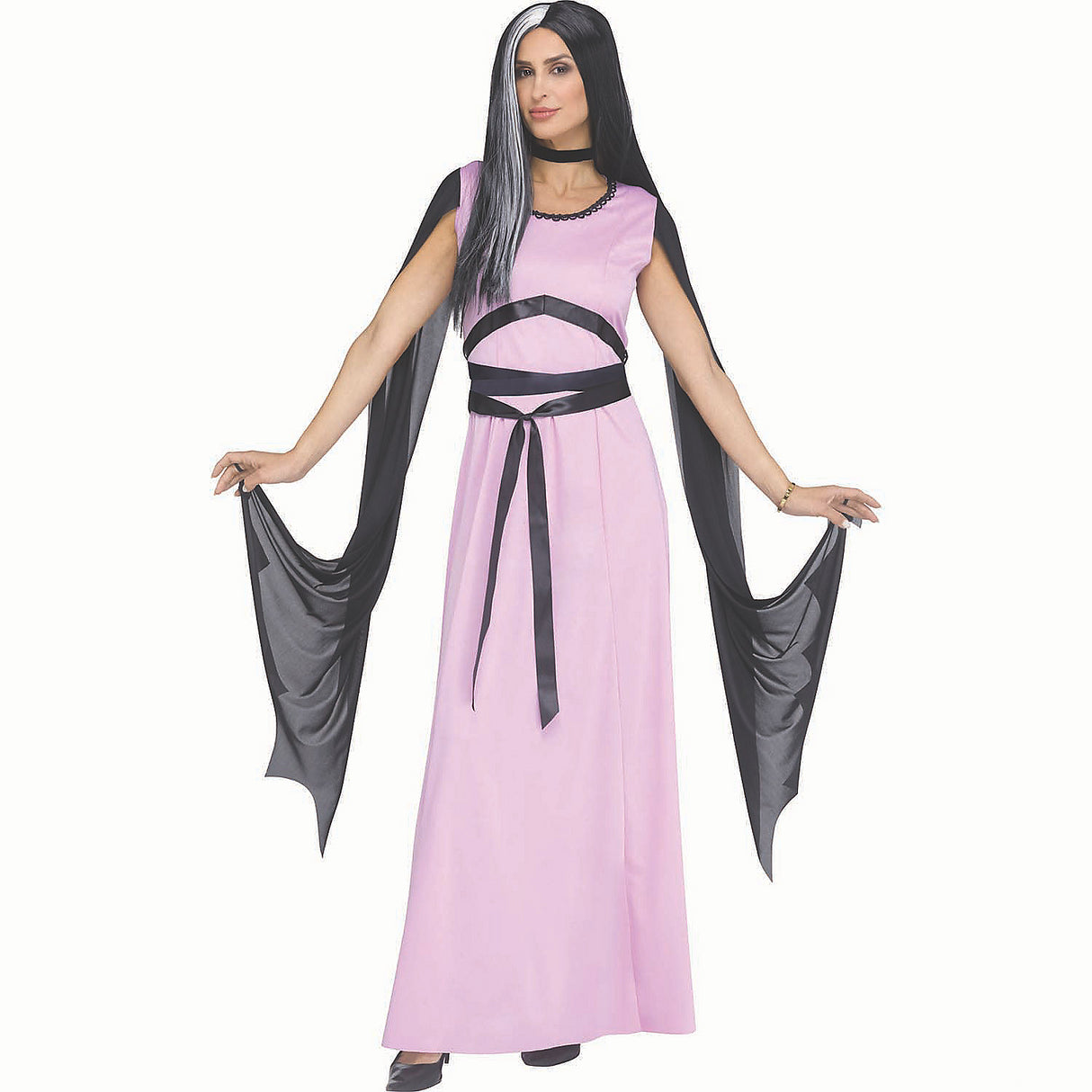 Elegant Women's Pink and Black Monster Mom Dress Costume for Halloween Parties and Themed Events