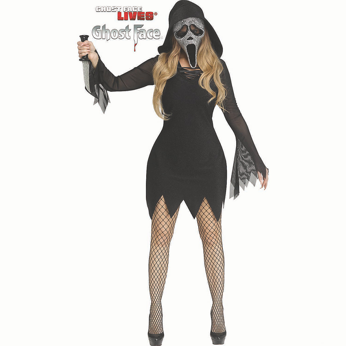 Women's Bling Ghost Face Costume for Scary Halloween Parties and Spooky Events