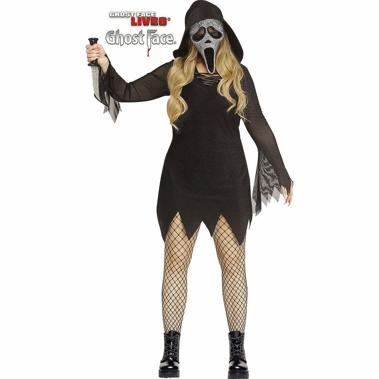 Deluxe Ghost Face Bling Plus Size Dress Costume for Halloween Events and Spooky Celebrations