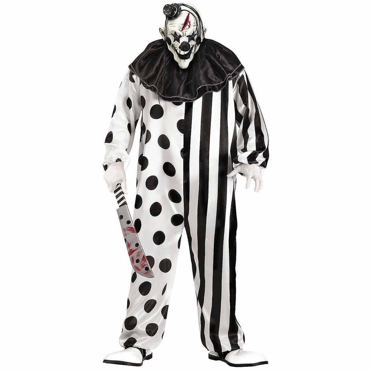 Adults Black and White Killer Clown Costume with Mask for Halloween Thrift Store and Scary Costume Parties