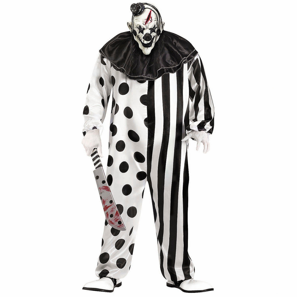 Scary Adults Black and White Killer Clown Costume with Mask for Halloween Parties and Spooky Events