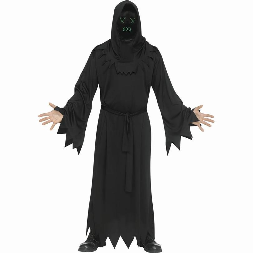 Adults Black Robe with Electroluminescent Mask Phantom Costume