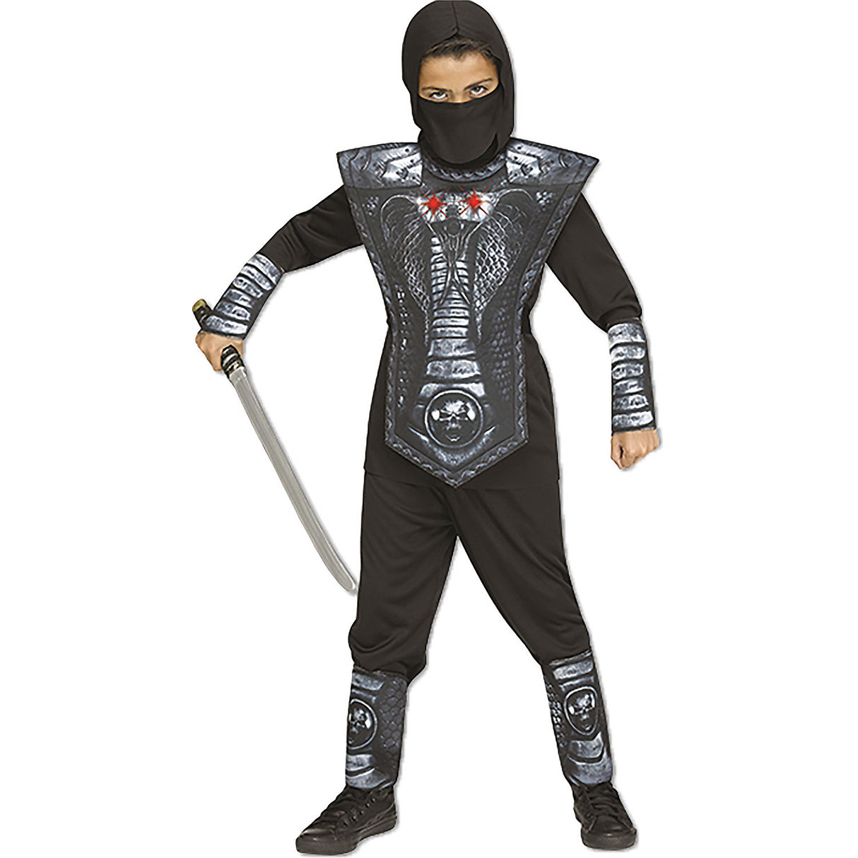 Child Silver Cobra Ninja Costume for Halloween Parties Dress Up and Imaginative Play