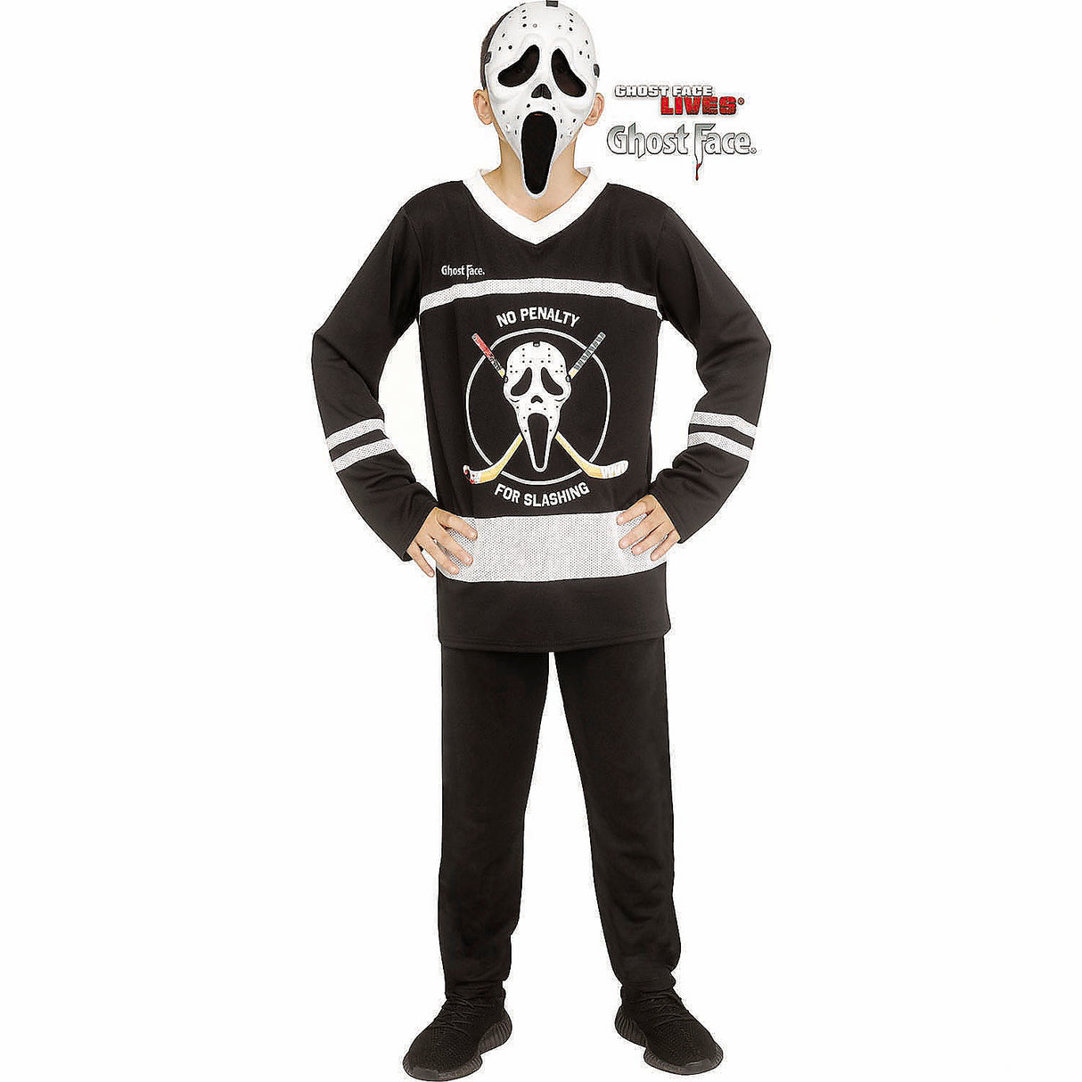Deluxe Kids Ghost Face Hockey Mask Costume for Halloween Parties and Scary Dress-Up Events