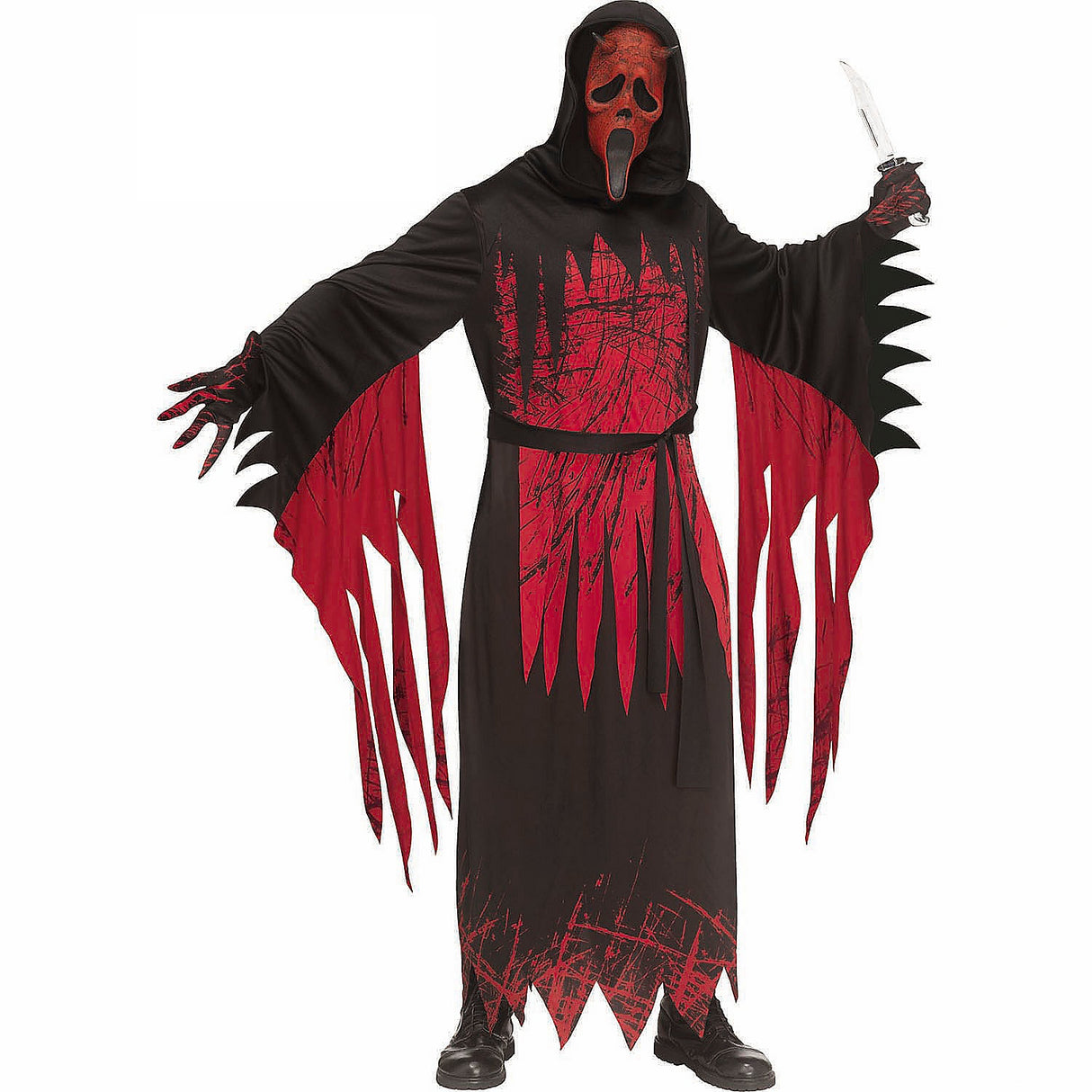 Spooky Adults Ghost Face Red Aged Devil Costume for Halloween Parties and Themed Events