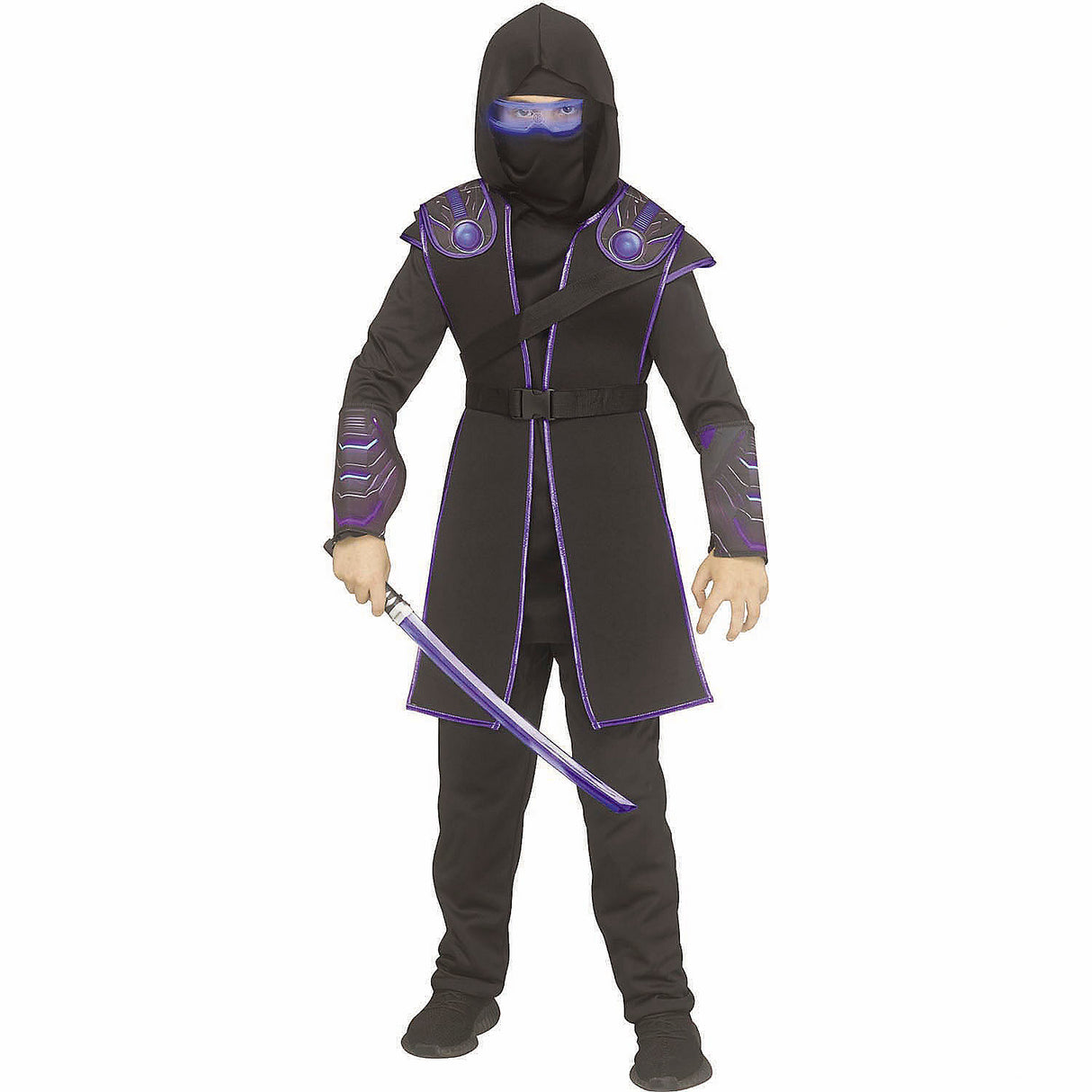 Kids Blue Cyber Ninja Costume with Light-Up Cyber Spex for Halloween Parties and Dress-Up Play