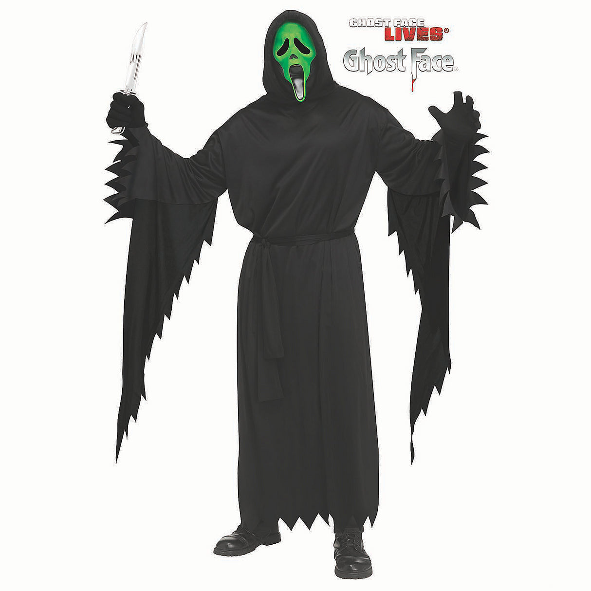 Eerie Adults Ghost Face Fluorescent Green Costume for Halloween Parties and Costume Events