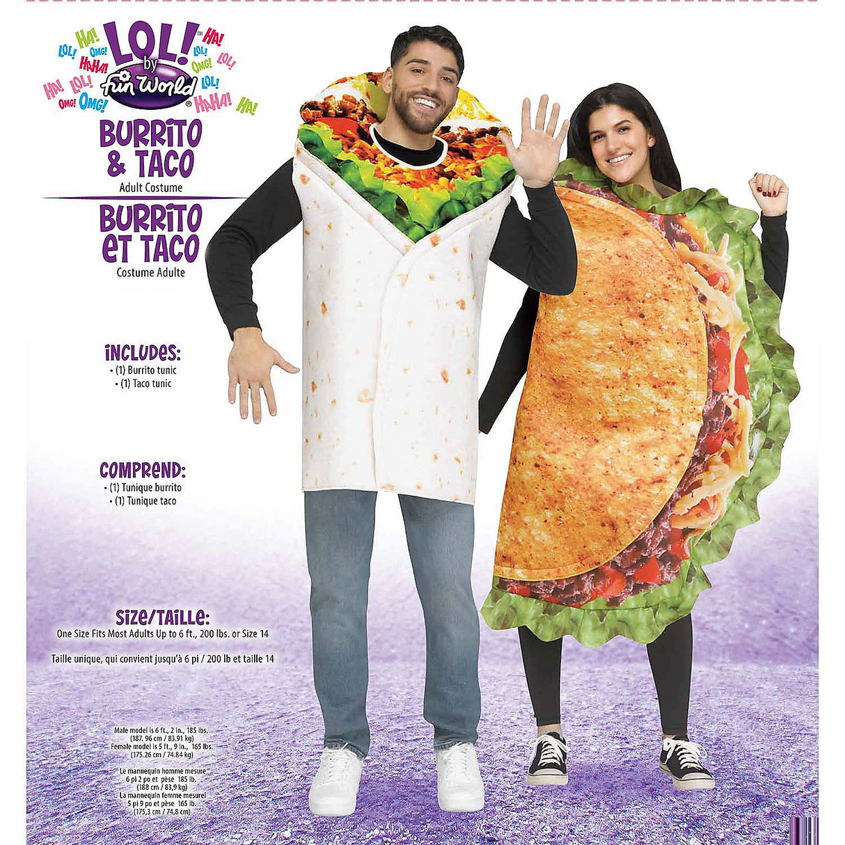 Fun Adults Burrito and Taco Tunic Couples Costume for Halloween Parties and Food-Themed Celebrations