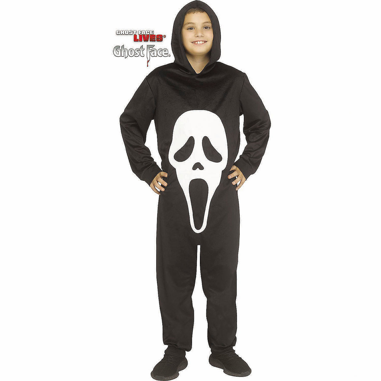 Kids Ghost Face E-Z Hooded Jumpsuit Costume for Halloween Parties and Spooky Dress-Up Events