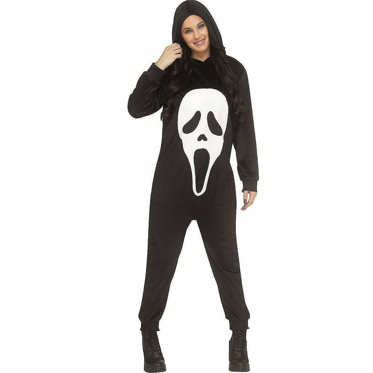 Adults Ghost Face E-Z Hooded Jumpsuit for Halloween Parties and Scary Costume Events
