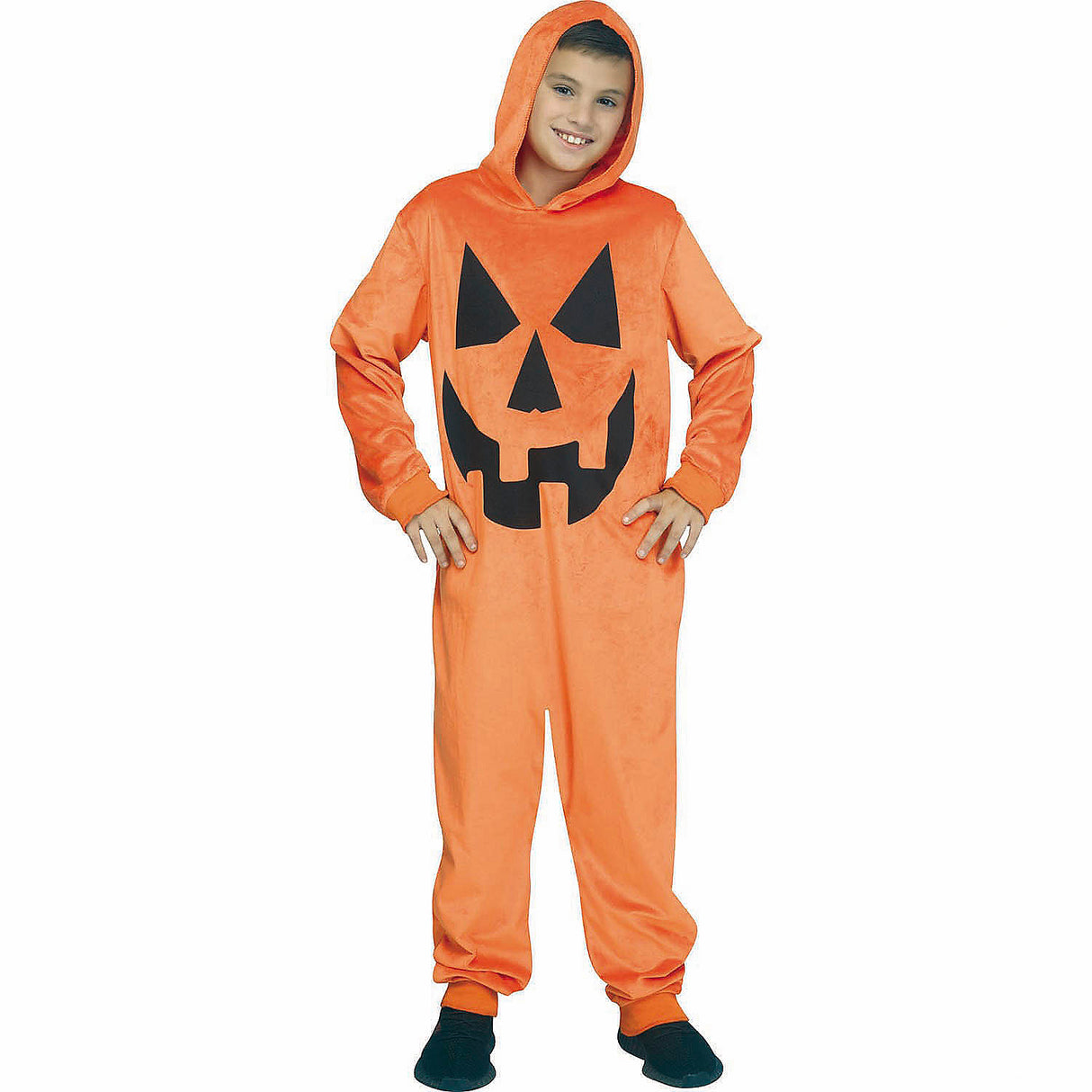 Kids E-Z Pumpkin Hooded Jumpsuit Costume for Halloween Parties Trick or Treat and Fall Festivals