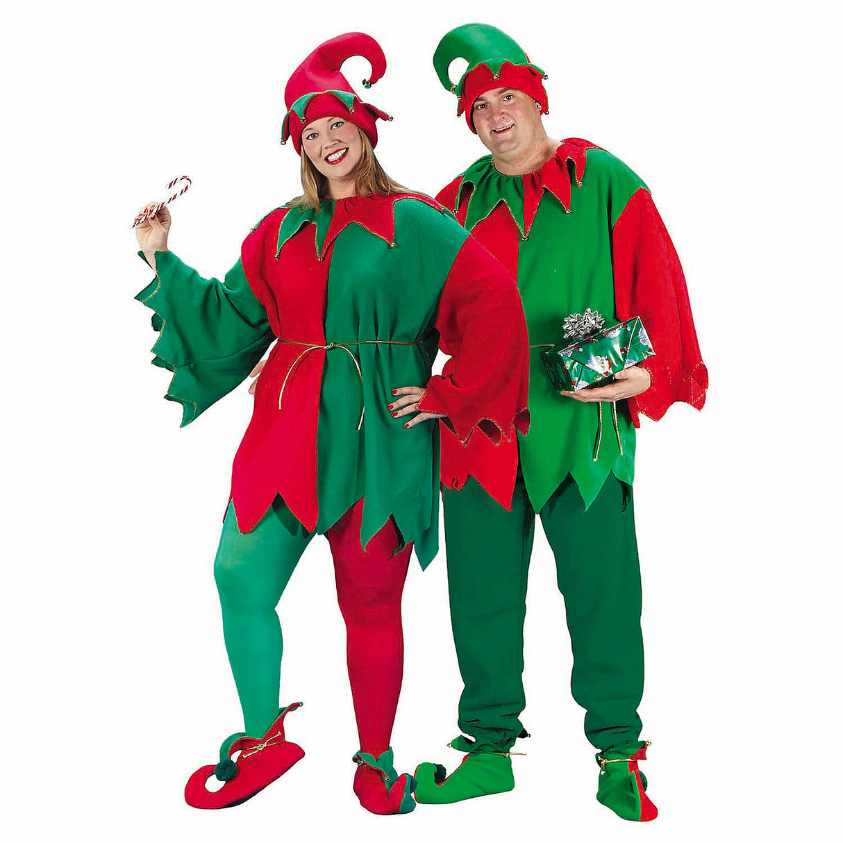 Adults Red Green Gold Elegant Elf Costume for Christmas Parties and Holiday Celebrations
