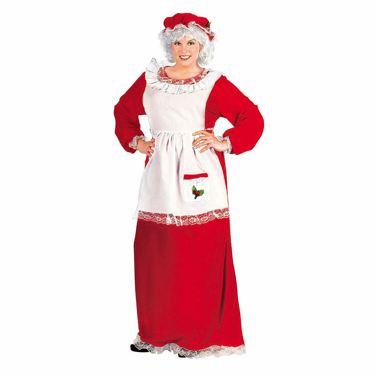 Deluxe Womens Red and White Full-Length Dress Mrs Claus Costume for Christmas Parties and Holiday Celebrations