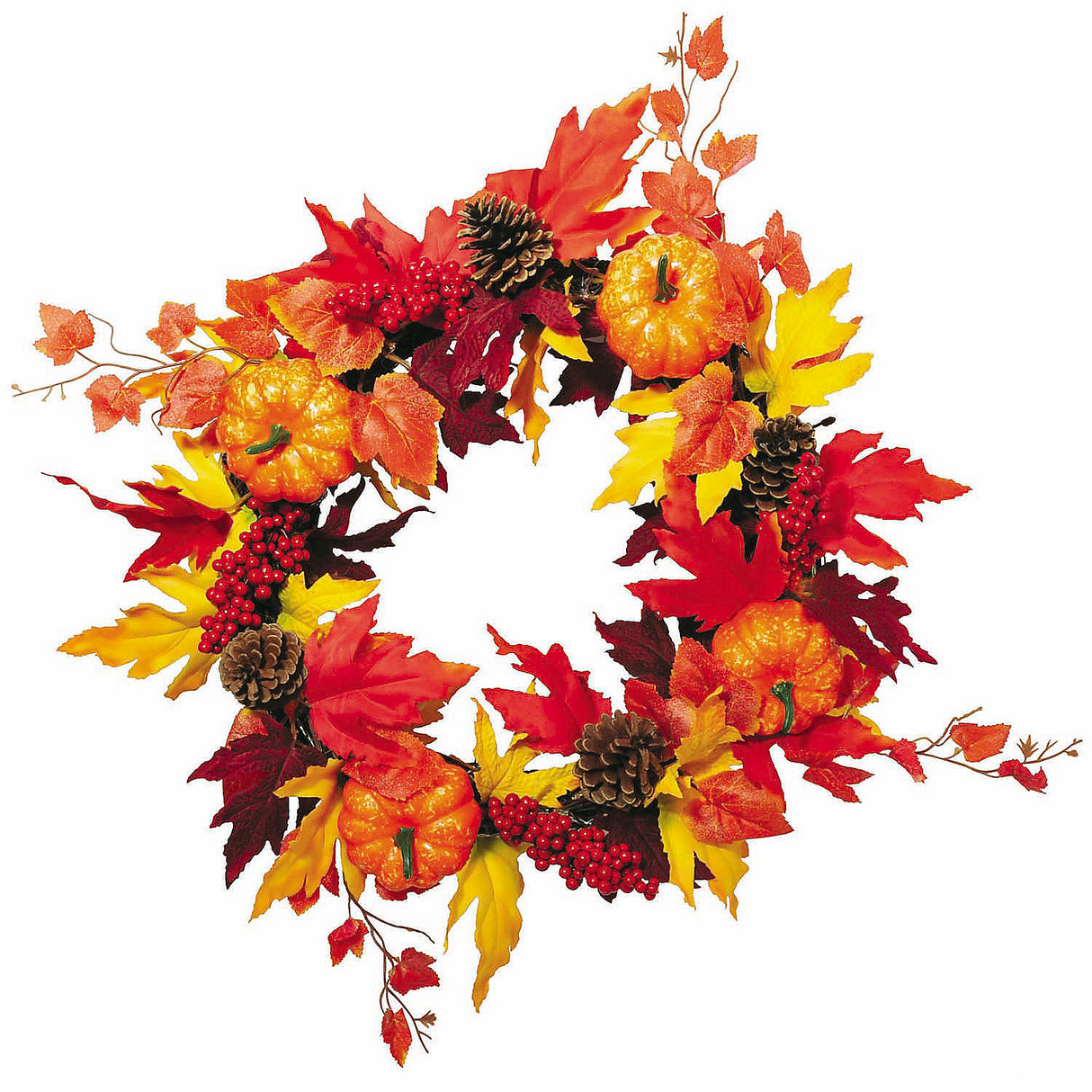 Autumn Fall Leaves and Pumpkins Harvest Wreath for Seasonal Home Decorations and Festive Displays