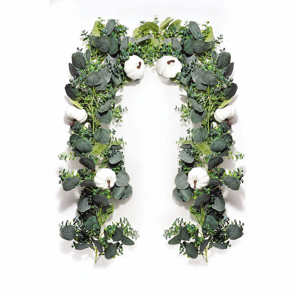 Beautiful 6 Ft Green Leaves and White Pumpkins Autumn Garland for Fall Decor and Seasonal Celebrations