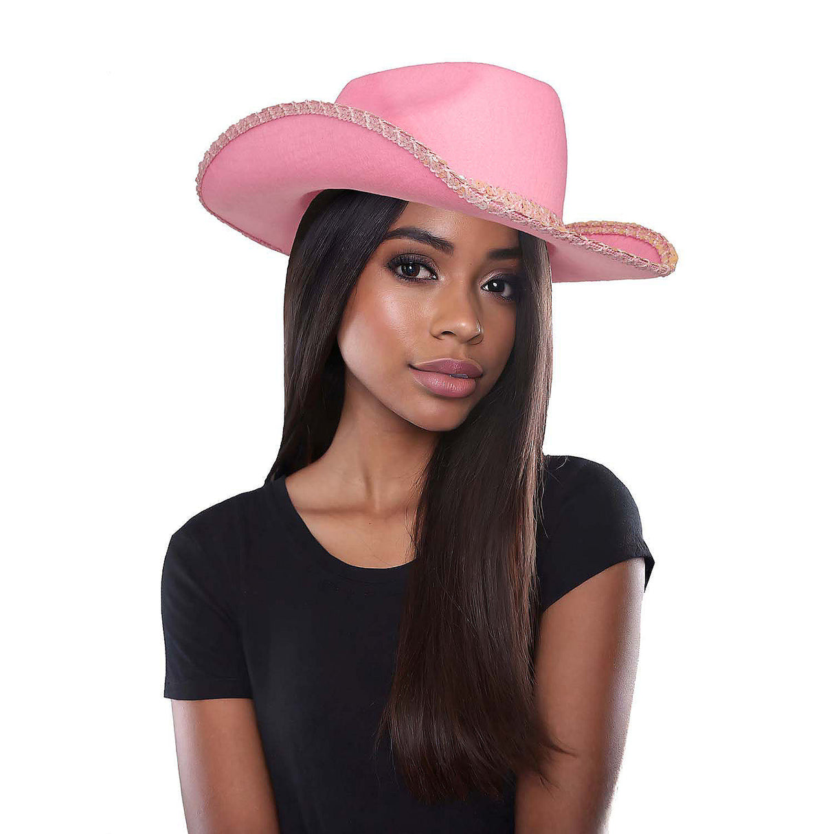 Sparkly Pink Sequin Polyester Cowboy Hat for Costume Parties and Western Themed Events