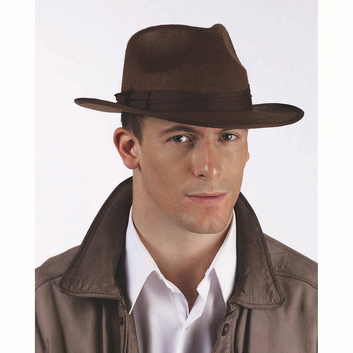 Premium Brown Polyester Fedora Hat with Brown Ribbon for Gangster Costume Parties and Themed Events