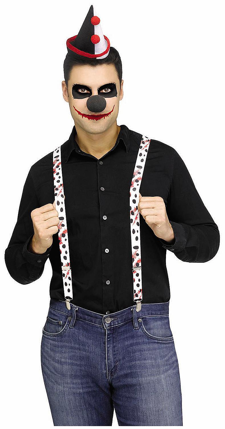 Adults Evil Clown Red, Black & White Suspender Set Costume